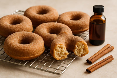 Vanilla Cinnamon Cake Doughnuts on a cooling rack