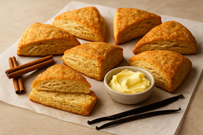 Vanilla Cinnamon Cardamom Scones on parchment