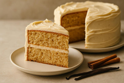 Slice of vanilla cinnamon ginger cake