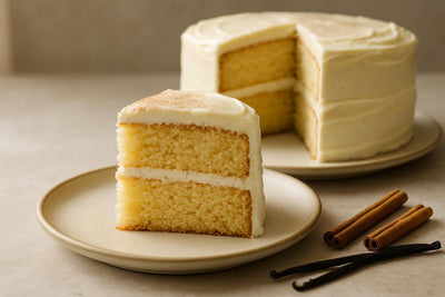 Slice of vanilla cinnamon lemon cake
