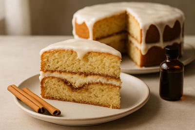 Slice of vanilla cinnamon roll cake
