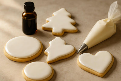 Sugar cookies decorated with vanilla cookie icing