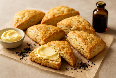 Vanilla Earl Grey Maple Scones on parchment