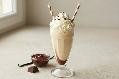 Vanilla Fudge Candy Milkshake in a glass