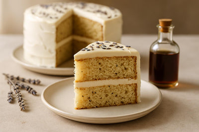 Slice of vanilla lavender cardamom cake