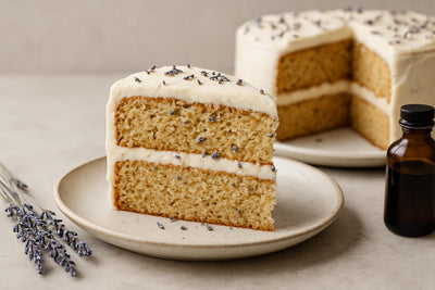 Slice of vanilla lavender cinnamon cake