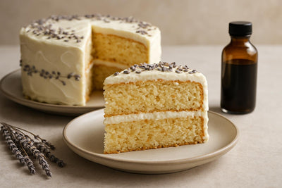 Slice of vanilla lavender orange cake