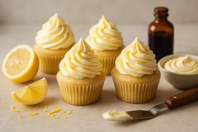 Cupcakes piped with vanilla lemon buttercream