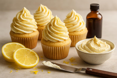 Cupcakes piped with vanilla lemon ginger buttercream