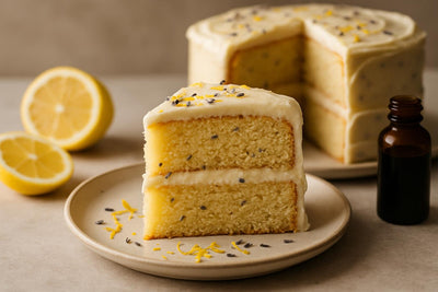 Slice of vanilla lemon lavender cake