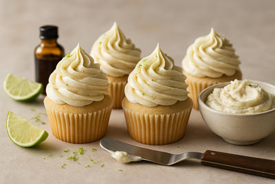 Cupcakes piped with vanilla lime cardamom buttercream