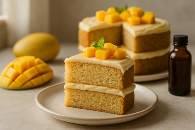 Slice of vanilla mango cardamom cake