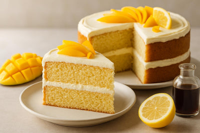 Slice of vanilla mango lemon cake