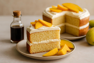 Slice of vanilla mango maple cake