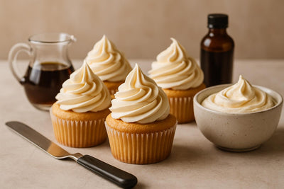 Cupcakes piped with vanilla maple buttercream