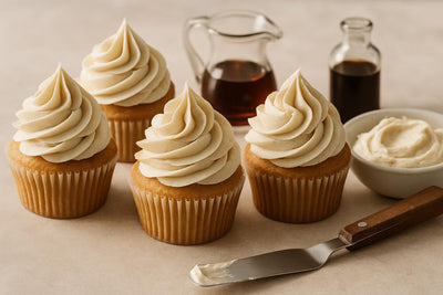 Cupcakes piped with vanilla maple cardamom buttercream