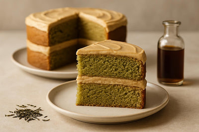 Slice of vanilla matcha brown sugar cake