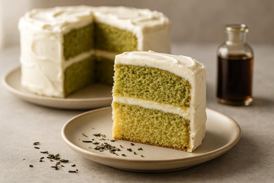 Slice of vanilla matcha lemon cake