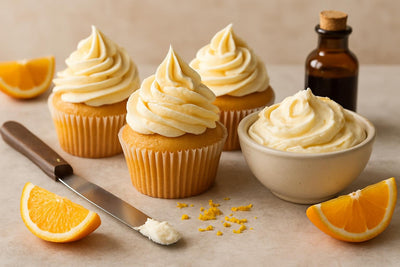 Cupcakes piped with vanilla orange buttercream