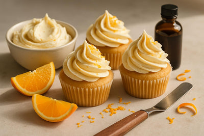 Cupcakes piped with vanilla orange cardamom buttercream