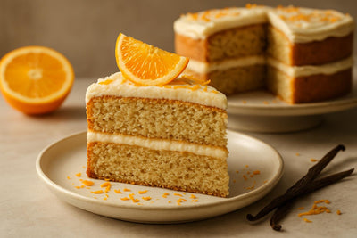 Slice of vanilla orange cinnamon cake