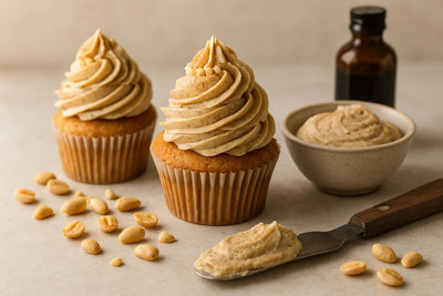 Cupcakes piped with vanilla peanut butter espresso buttercream