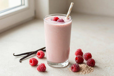 Vanilla Raspberry Protein Smoothie in a glass