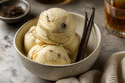 Vegan bourbon vanilla ice cream made with Ugandan vanilla