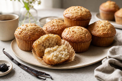 Vegan brown butter vanilla muffins made with Mexican vanilla