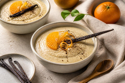Vegan citrus vanilla pudding made with Mexican vanilla