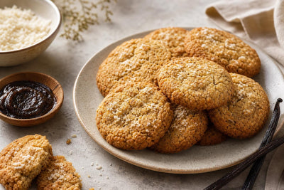 Vegan coconut vanilla cookies made with Ugandan vanilla