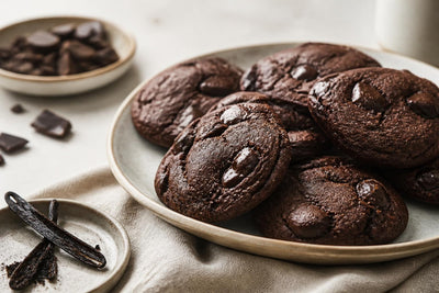 Vegan dark chocolate vanilla cookies made with Tahitian vanilla