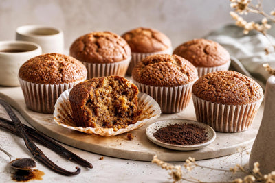 Vegan espresso vanilla muffins made with Ugandan vanilla