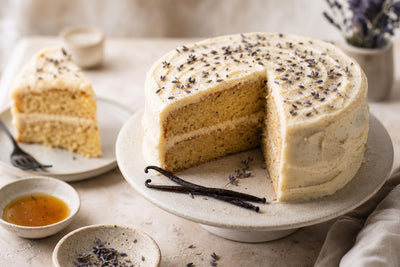 Vegan lavender vanilla layer cake