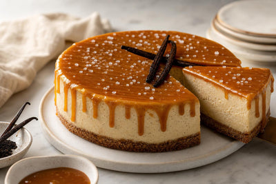 Vegan salted caramel vanilla cheesecake