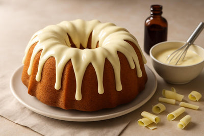 Bundt cake drizzled with white chocolate icing