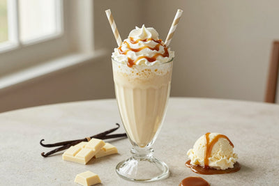 White Chocolate Salted Caramel Milkshake in a glass