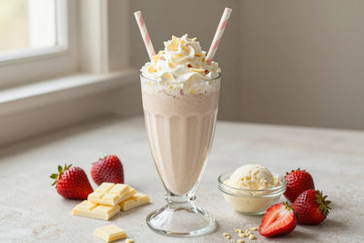White Chocolate Strawberry Milkshake in a glass