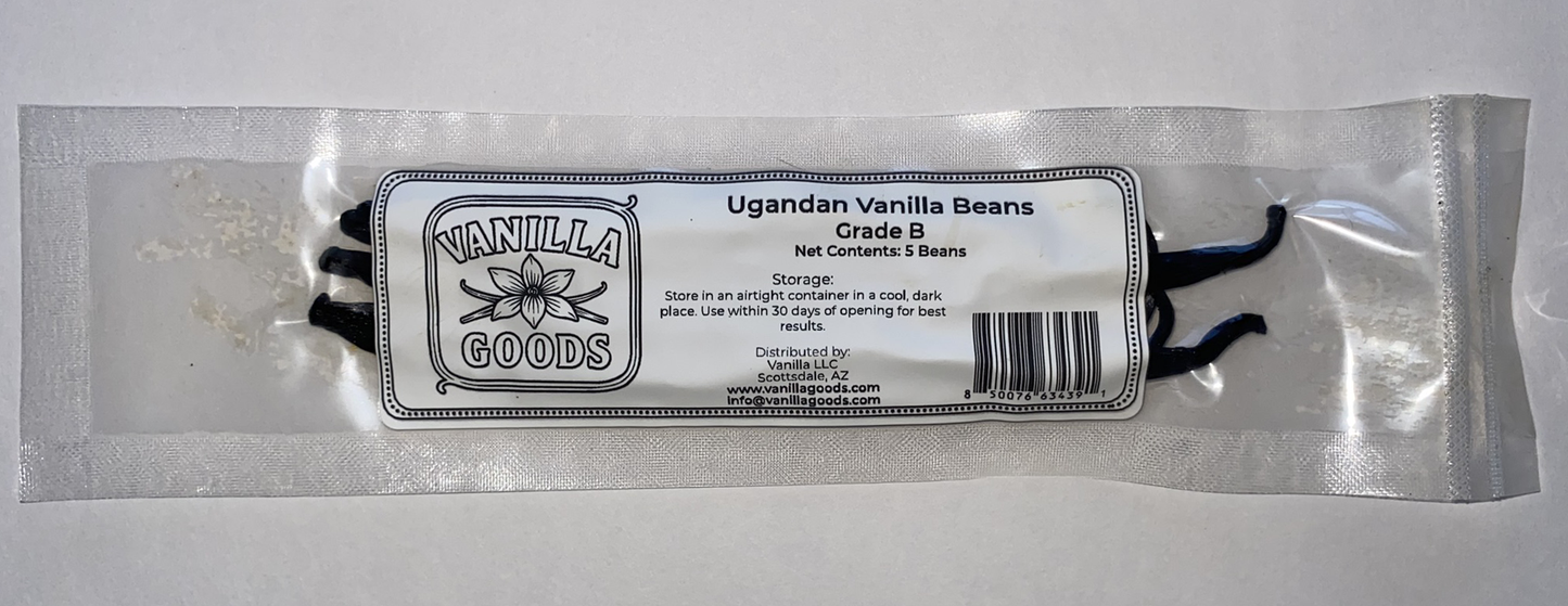 Uganda Vanilla Beans, Grade B, 5 Beans