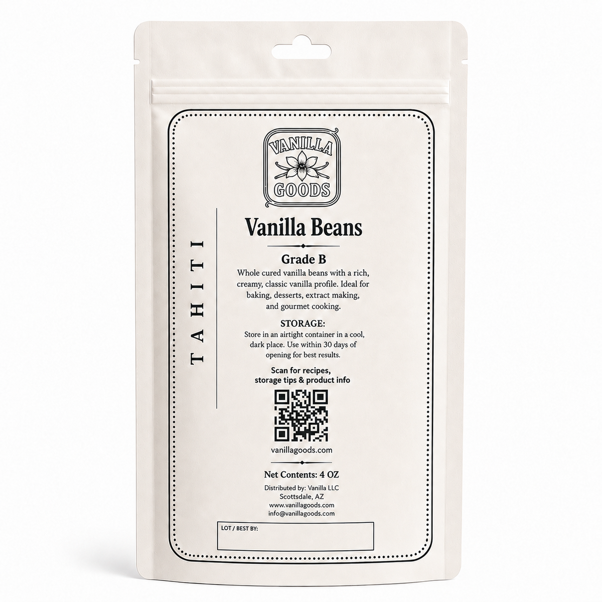 Tahitian Vanilla Beans, Grade B, 4oz bag