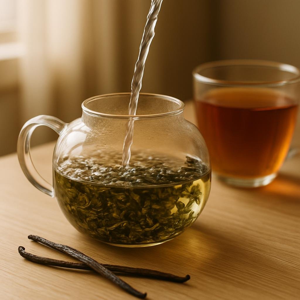 Brewing Jasmine Green Tea with real vanilla
