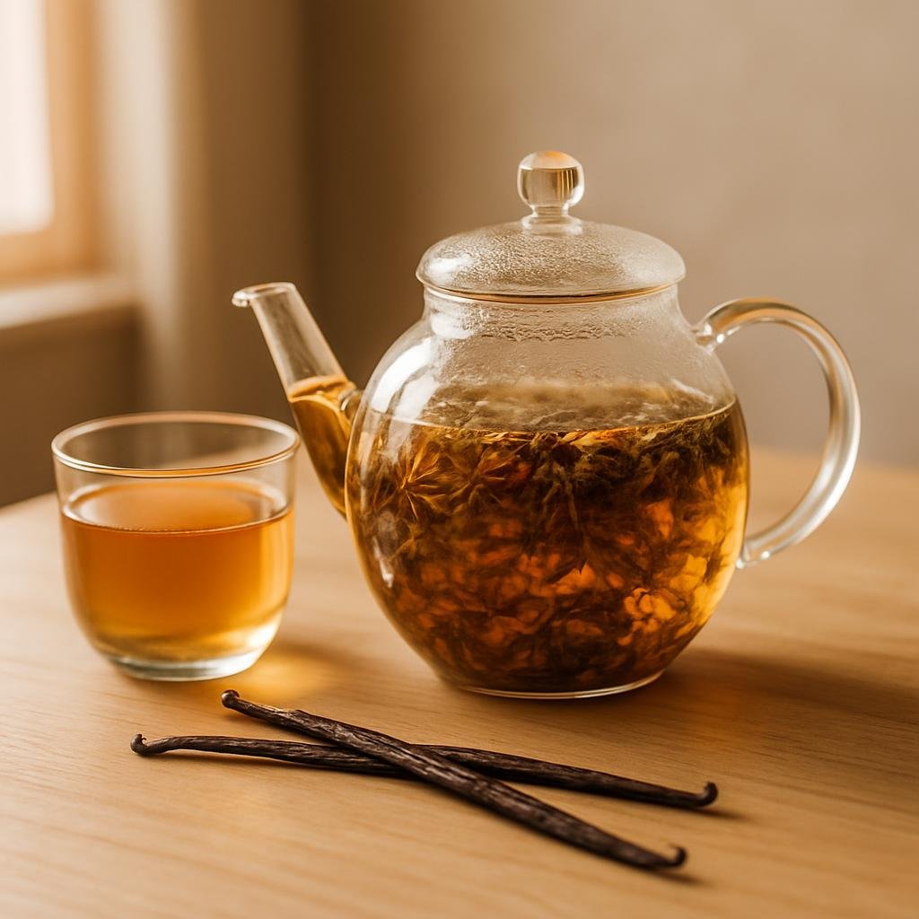 Brewing Turmeric Ginger Tea with real vanilla