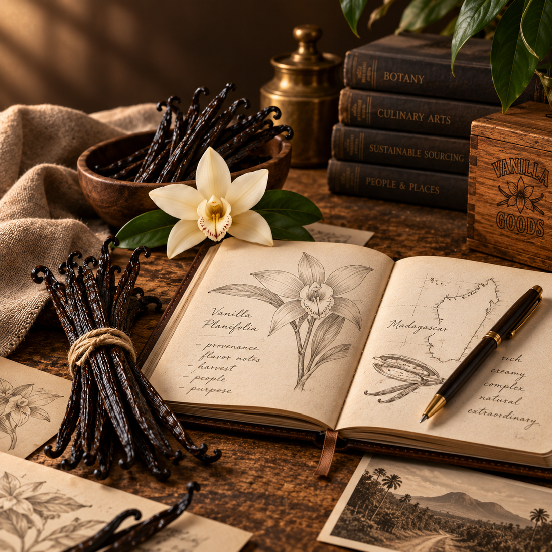 Botanical field notes with a Madagascar provenance map