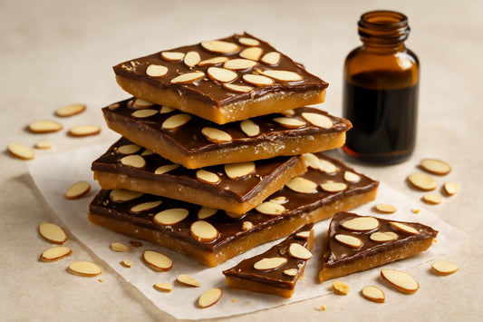 Shards of almond butter toffee on parchment