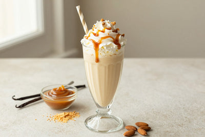 Almond Caramel Crunch Milkshake in a glass