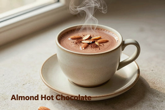 Almond Hot Chocolate in a ceramic mug