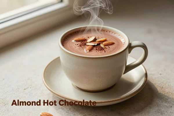 Almond Hot Chocolate in a ceramic mug