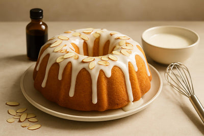Bundt cake drizzled with almond icing