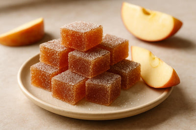 Squares of apple cinnamon fruit jellies rolled in sugar