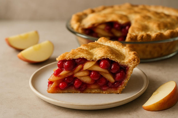 Slice of apple cranberry pie